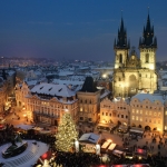 Old town square in Prague at Christmass time. Night.