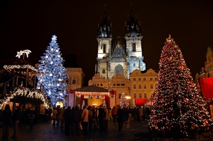 czech republic prague - charles bridge and spires of the old town at dusk